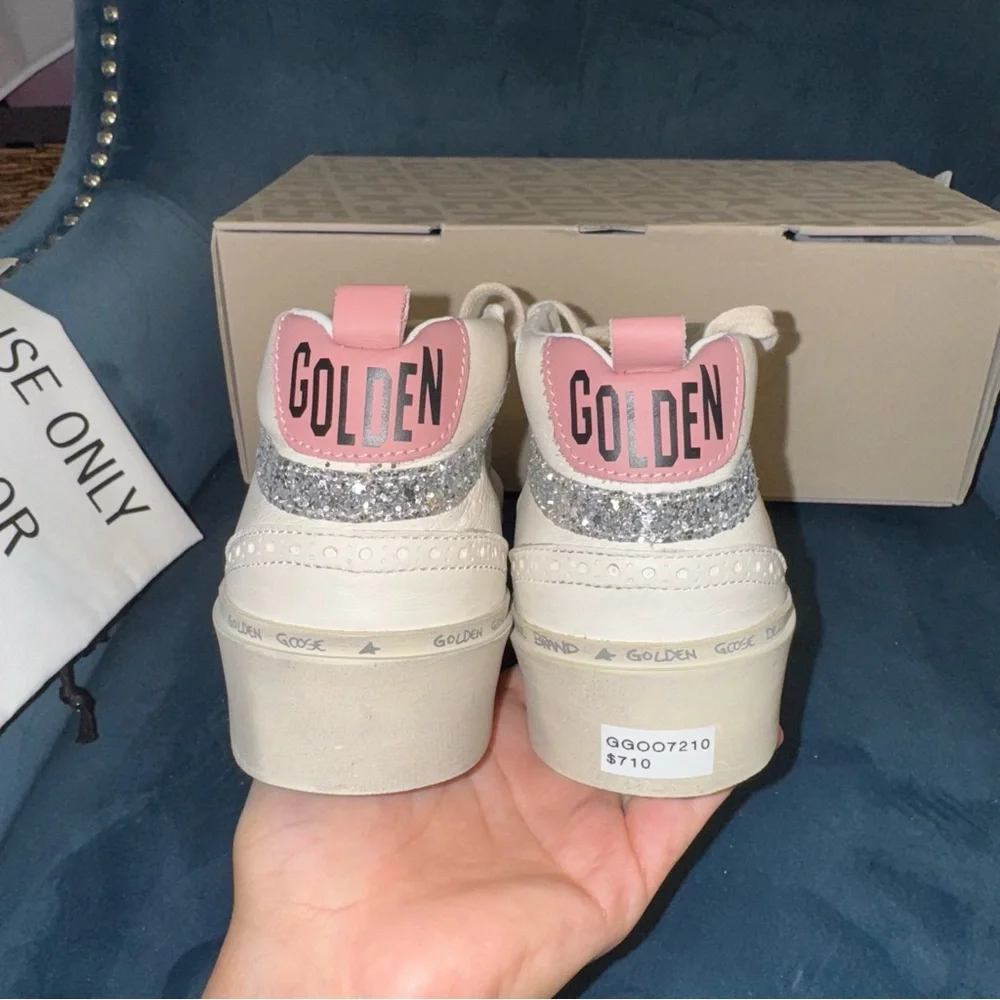 New Size 36 Golden Goose Hi Mid Star Classic Sneakers White Bronze Silver